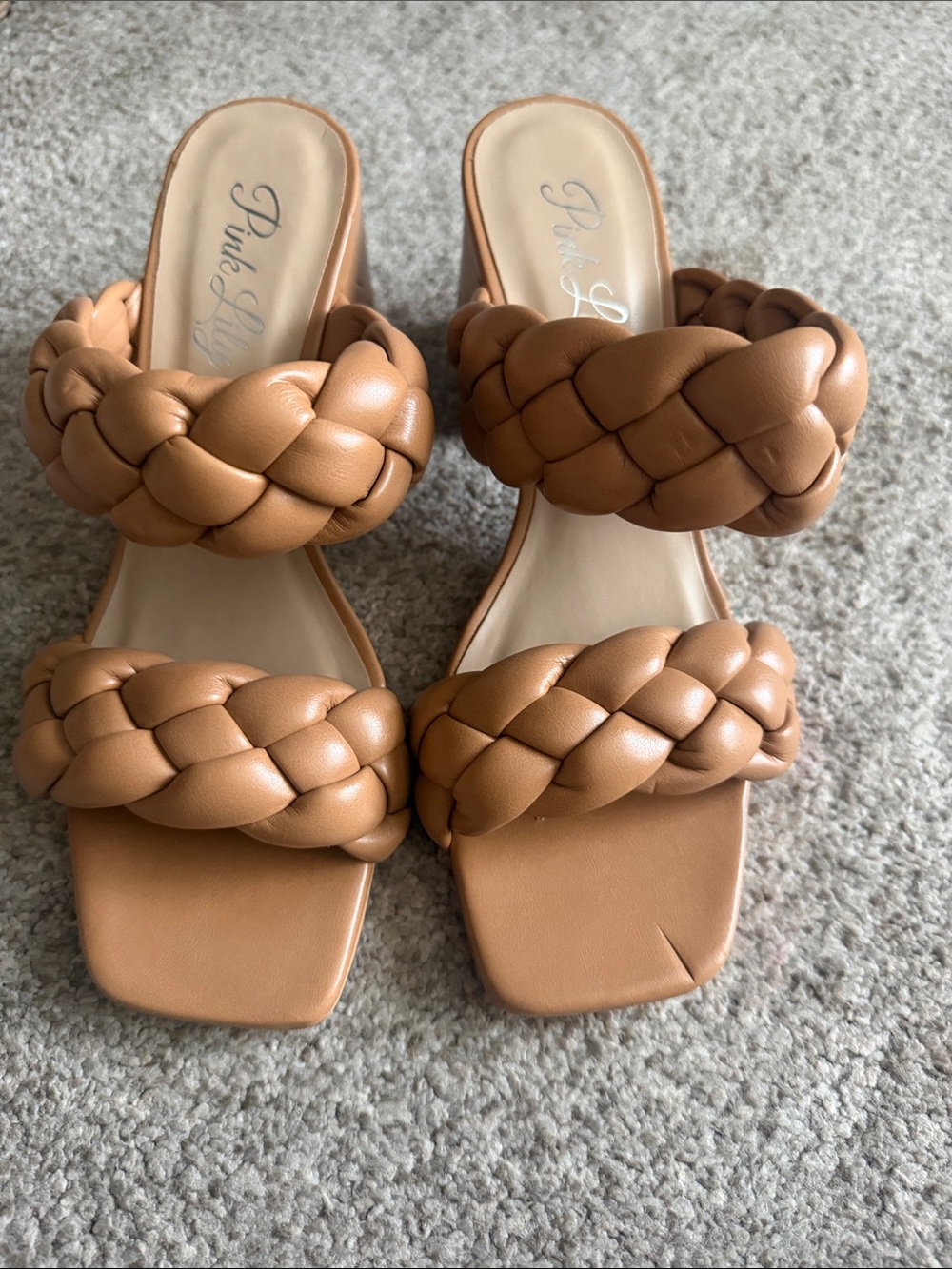 3” heel Pink Lily Tan Braided Double-Band Slide Mules